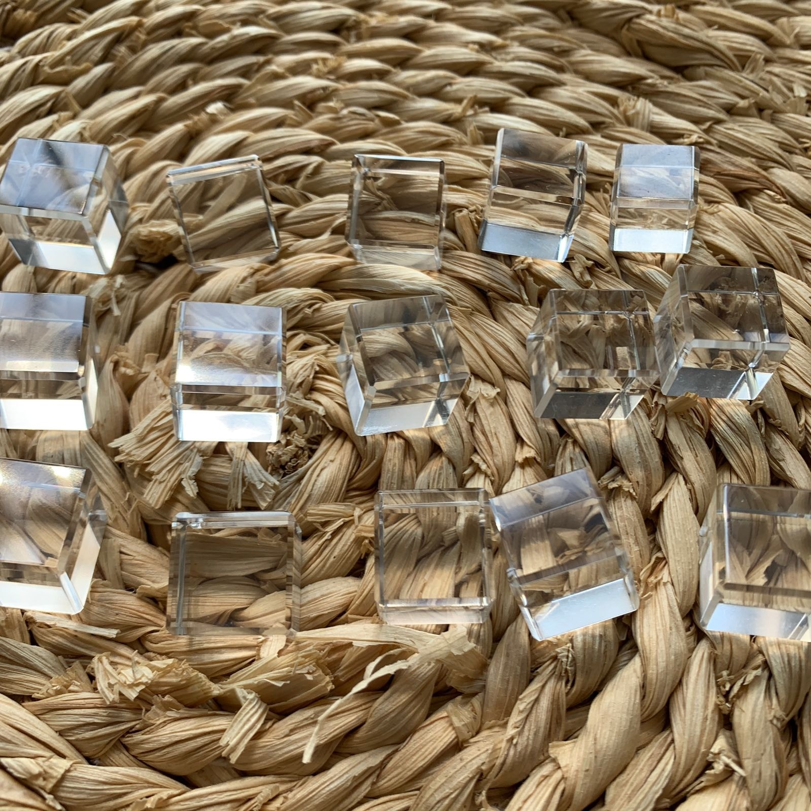 Natural Clear Quartz Cube Beads – 14mm | Set of 2