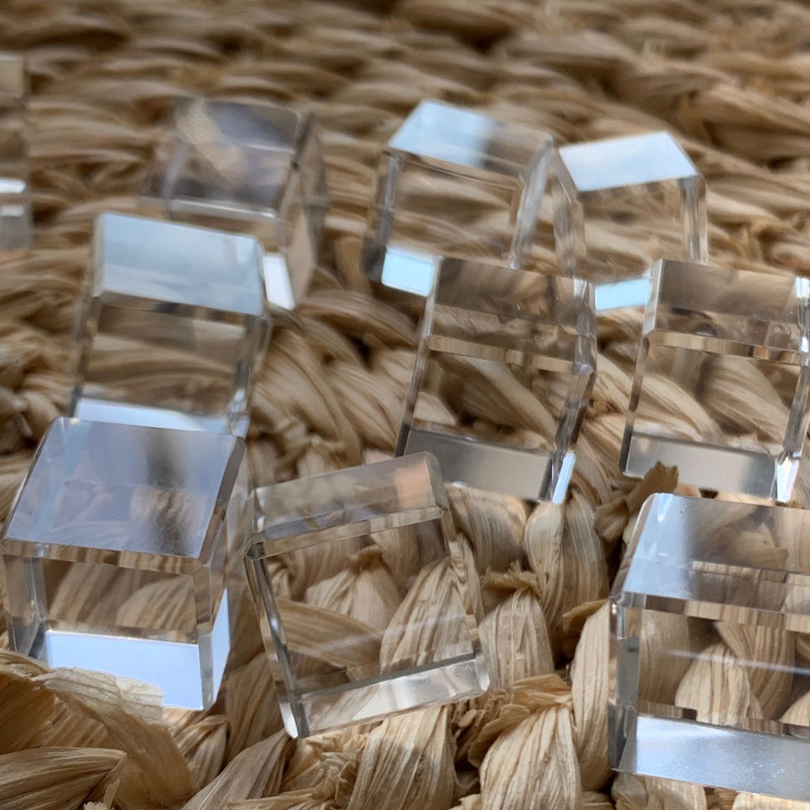 Natural Clear Quartz Cube Beads – 14mm | Set of 2