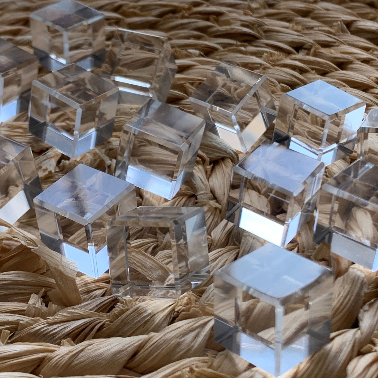 Natural Clear Quartz Cube Beads – 14mm | Set of 2