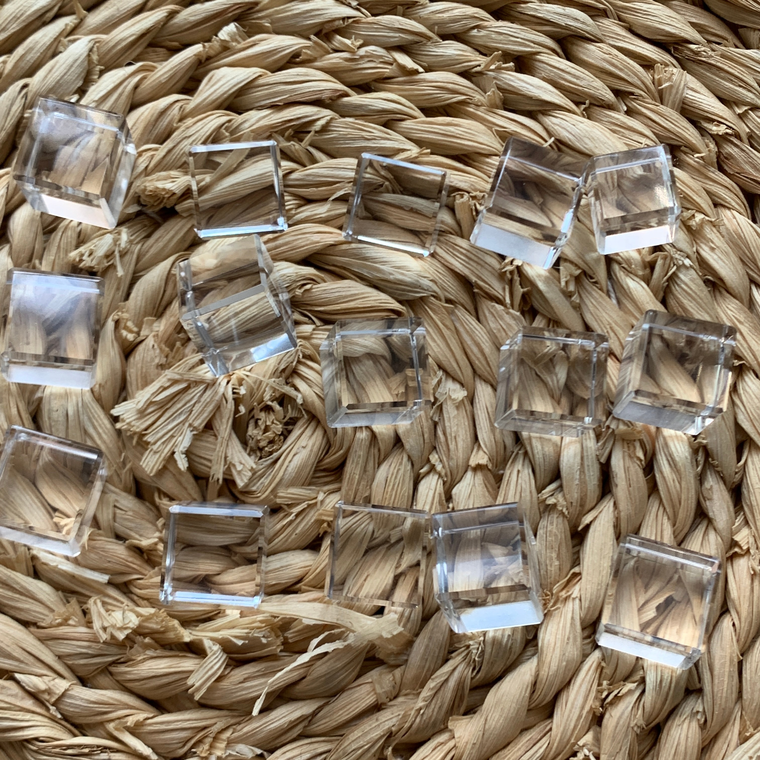 Natural Clear Quartz Cube Beads – 14mm | Set of 2