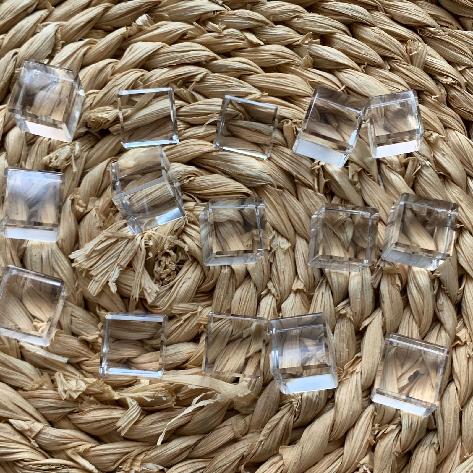 Natural Clear Quartz Cube Beads – 14mm | Set of 2
